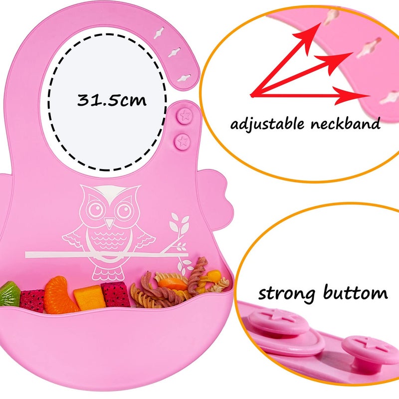 NICINGU Silicone Baby Feeding Set,Baby Led Weaning Supplies Baby Silicone Suction plate and bowl set,Toddler Self Feeding Dish with Spoons Forks Sippy Cup And Adjustable Bib for 6+ Months-Pink - Image 5